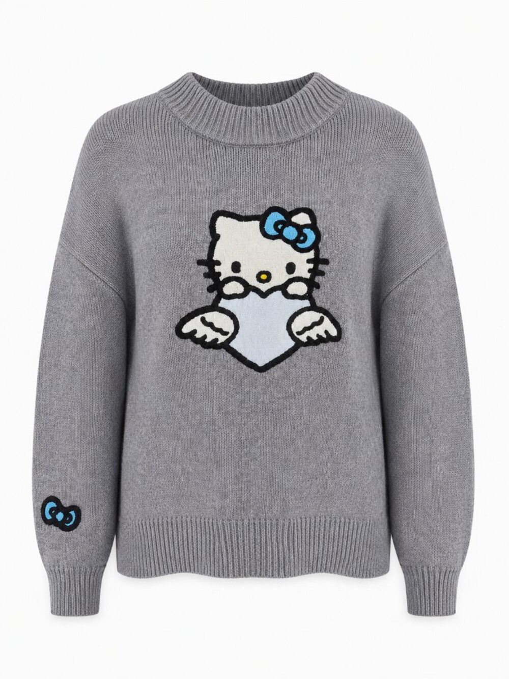 Forever 21 Hello Kitty Angel Sweater Gray Knit Blue Bow Sanrio Size S